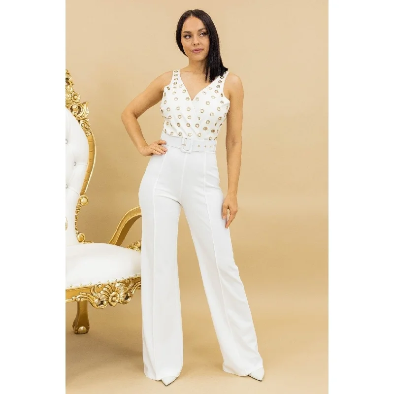 Metal Eyelet Hardware Detailed Fashion Jumpsuit