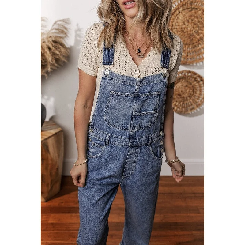 Piper Denim Straight Leg Jumpsuit With Pockets