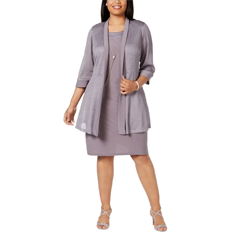 R & M Richards Womens 2-Piece Shift Dress, Grey, 18W