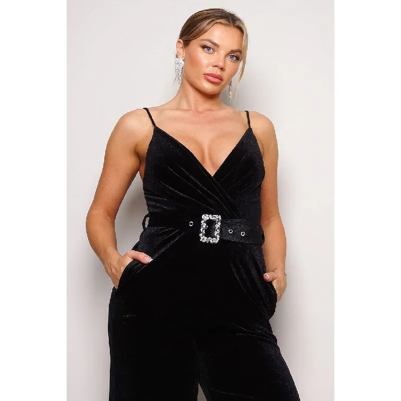 Samba Rhinestone Belt Velvet Jumpsuit