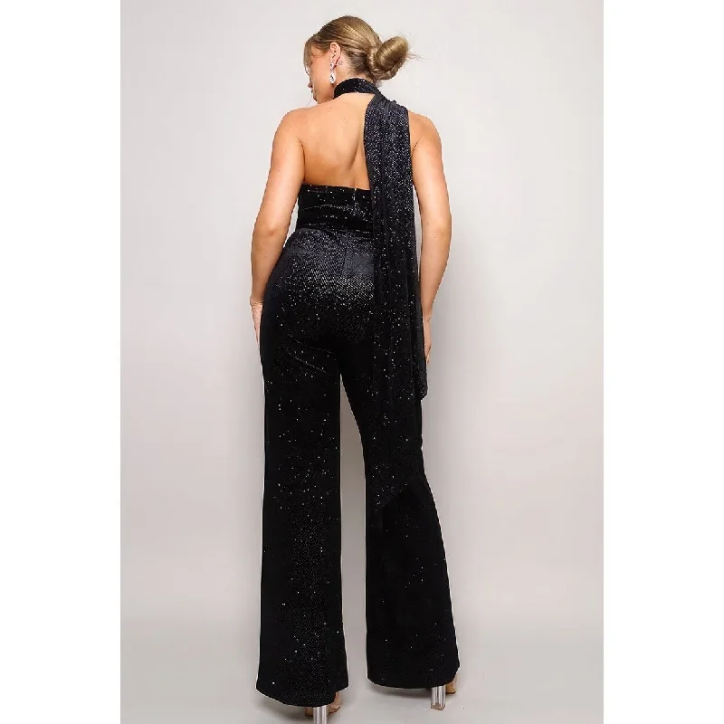 Scarf Top Glitter Velvet Jumpsuit