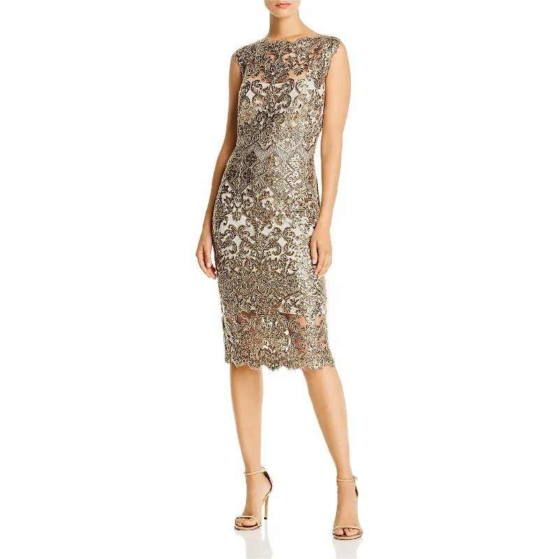 Tadashi Shoji Womens Sequin Embroidered Sheath Dress, Grey, 6