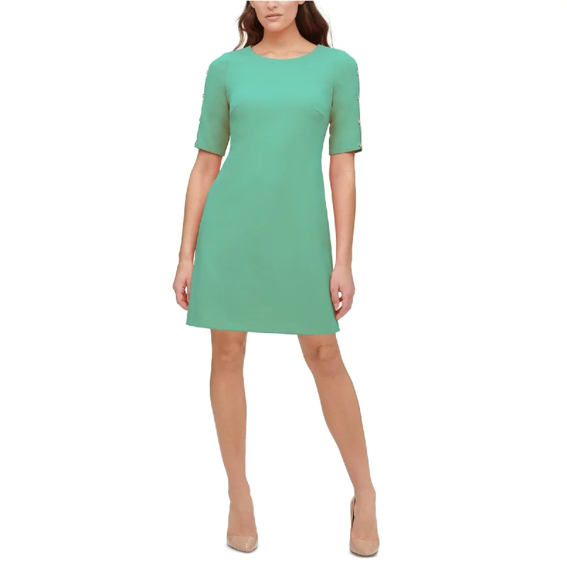 Tommy Hilfiger Womens Button-Sleeve Scuba Dress, Green, 2