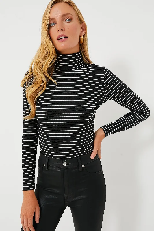 Black and White Stripe Lexi Rib Turtleneck