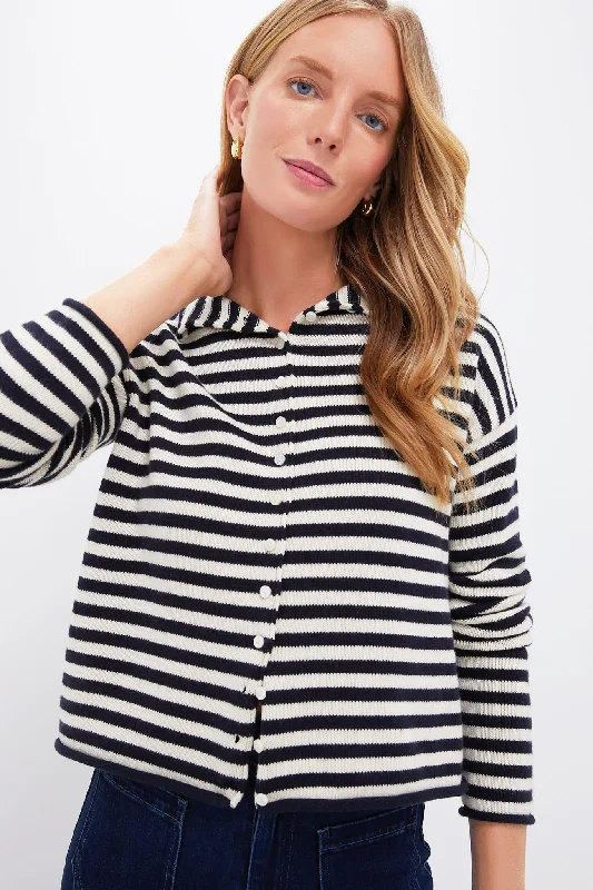 Navy Stripe Taylor Rollneck Cardigan