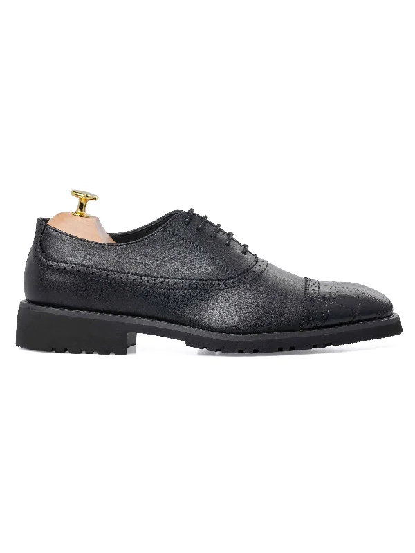 Howard Oxford Croco Cap Toe - Black Lace Up (Flexi-Sole)