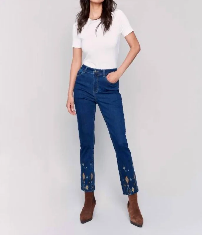 Beaded Hem Slim Jeans In Indigo