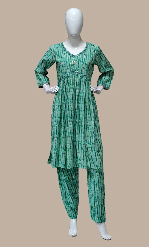 Sea Green Embroidered Kurti Top & Pants