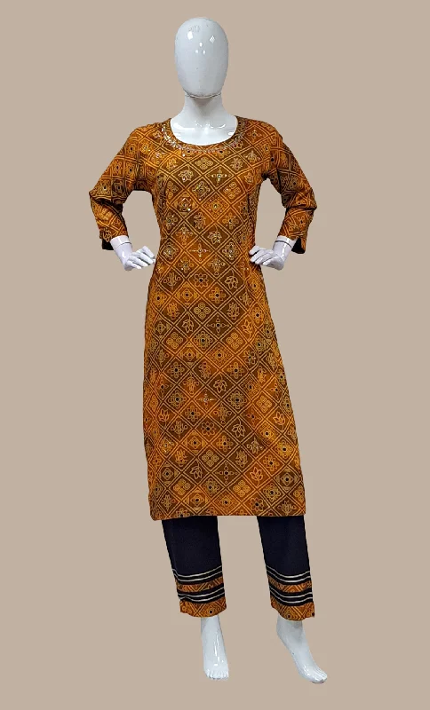 Dark Mustard Bandhani Kurti Top & Pants