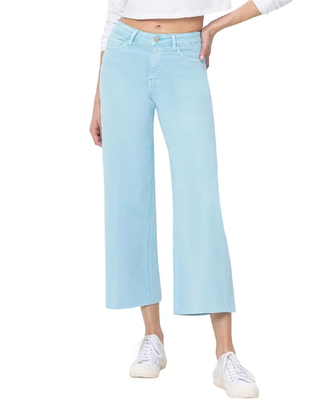 High Rise Crop Wide Leg Jeans In Pastel Turquoise