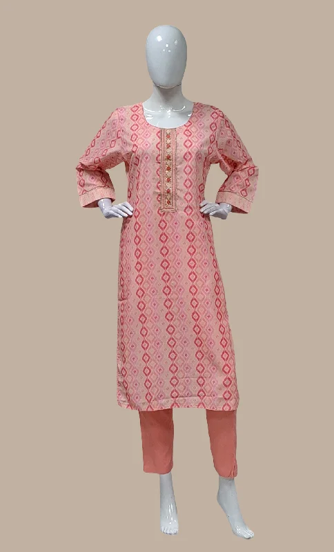 Light Peach Printed Kurti Top & Pants