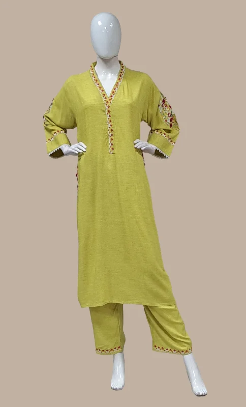 Lime Green Embroidered Kurti Top & Pants