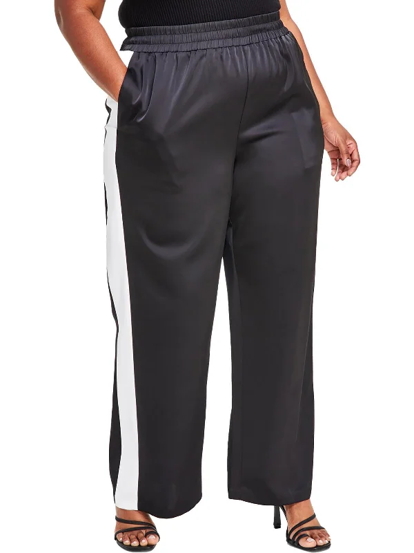 Plus Womens Colorblock High Rise Wide Leg Pants