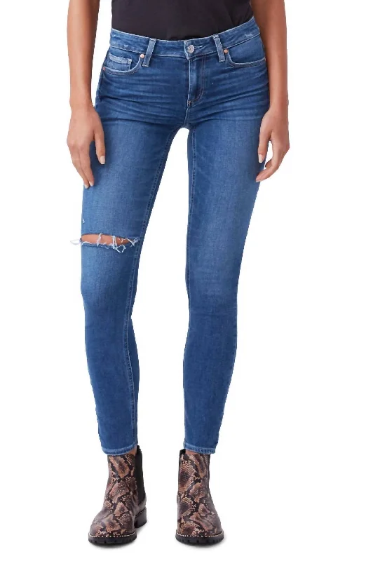 Verdugo Transcend Mid Rise Ultra Skinny Crop Ankle Jean In Roadhouse Destructed