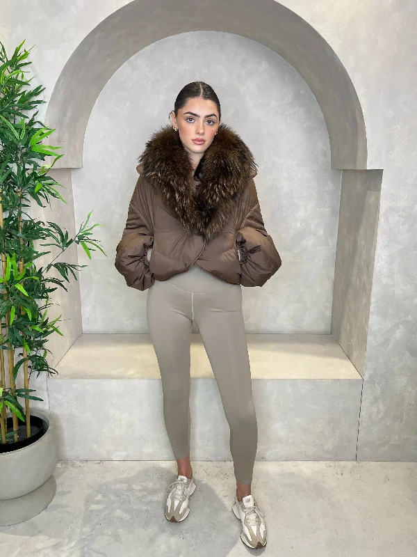 Chocolate Luxury Fur Trim Crop Jacket